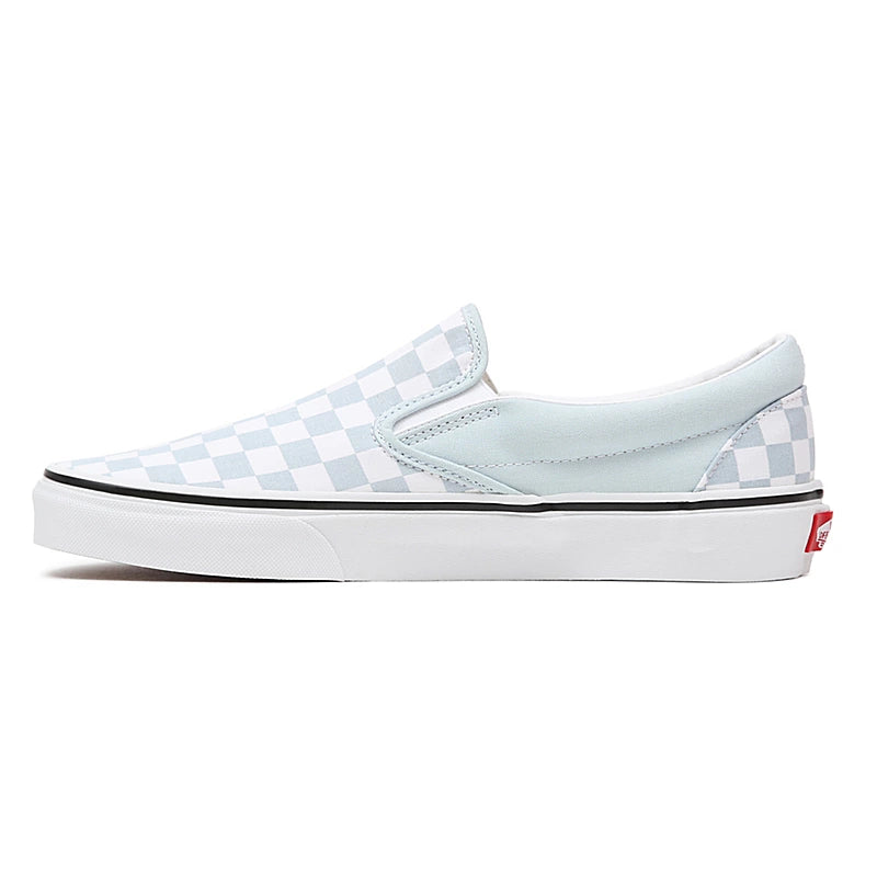 Light blue and white 2025 checkered slip on vans