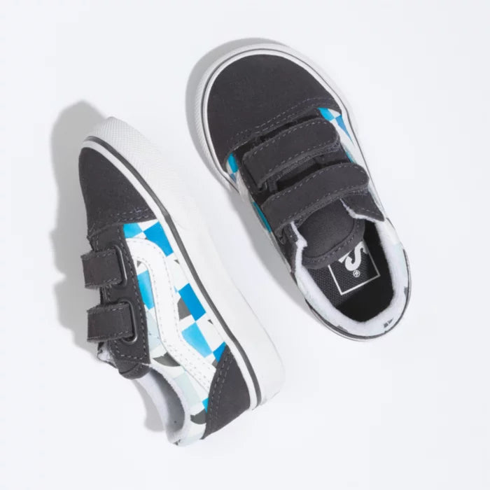 VANS Glow Checkerboard Sharks Old Skool V Baby Toddler Sneaker