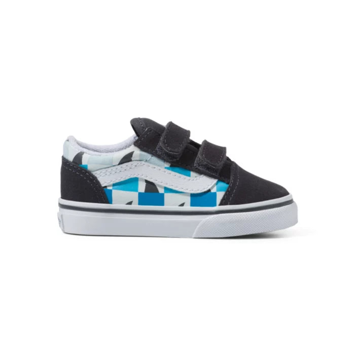 VANS Glow Checkerboard Sharks Old Skool V Baby Toddler Sneaker