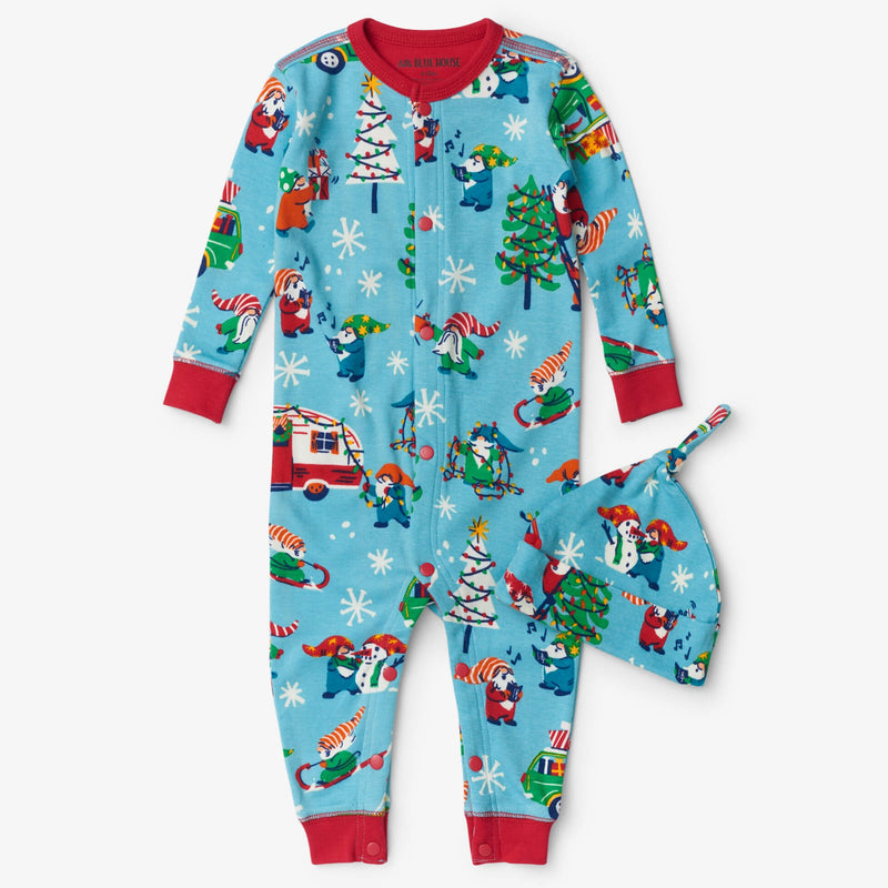 Little Blue House Blue Gnome For The Holidays Baby Coverall and Hat