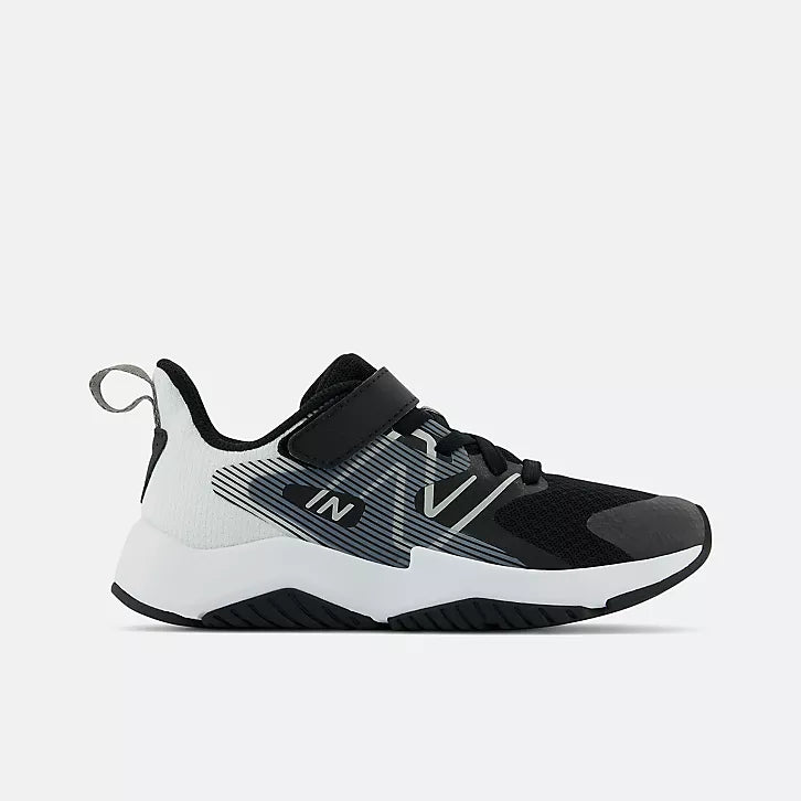 New Balance Black/White Rave Run v2 Bungee Lace with Top Strap Children’s Sneaker