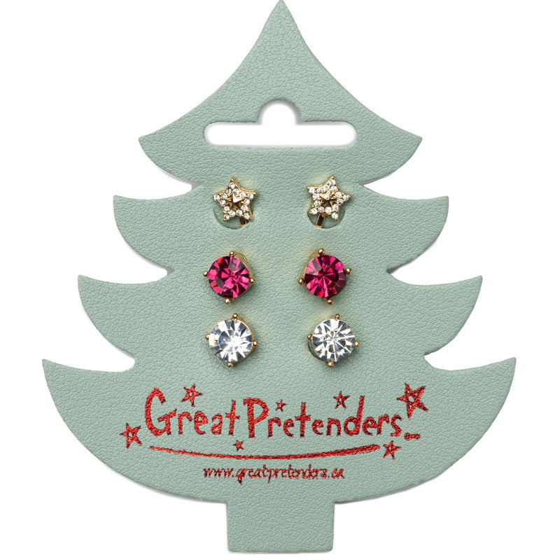 Great Pretenders Holiday Pleather Tree Clip on Earrings, 3pair