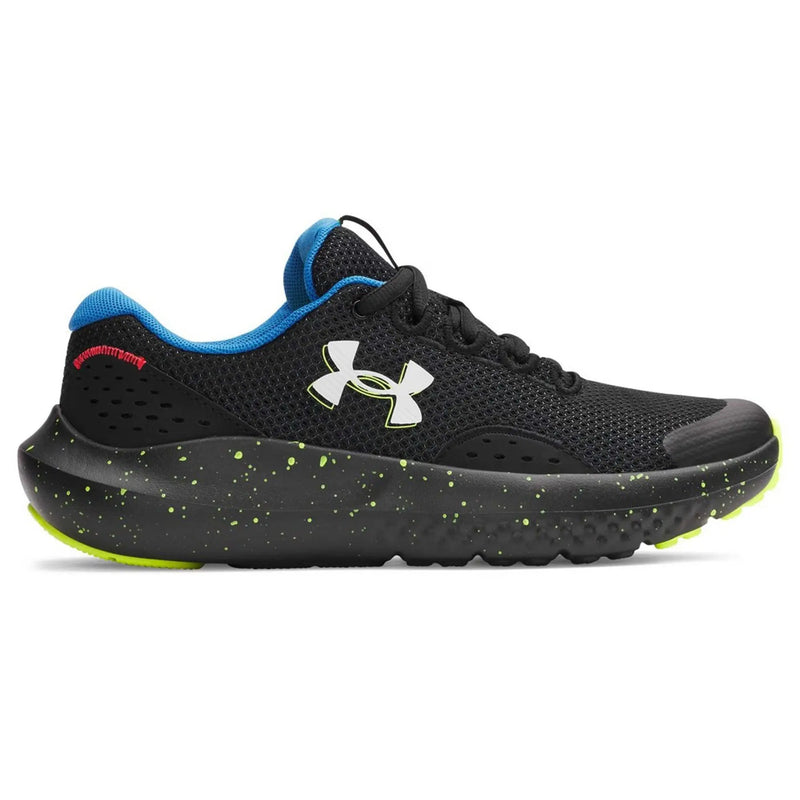 Under Armour Black/High Vis Yellow/White Surge 4 Youth Sneaker