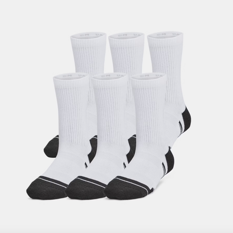 Under Armour White/Jet Grey Performance Tech 6 Pack Crew Socks