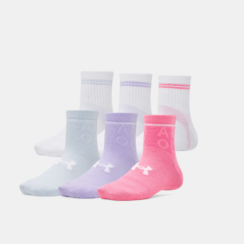 Under Armour Super Pink/Transparent/White Performance Tech 6 Pack Quarter Socks