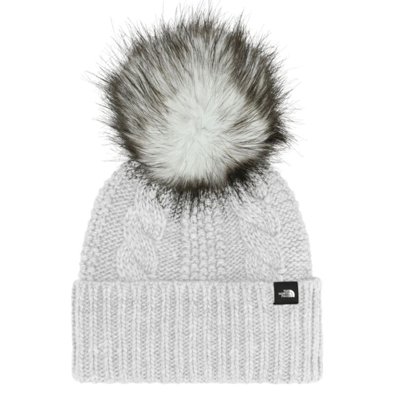 The North Face TNF Light Heather Grey Kids Oh Mega Fur Pom Beanie