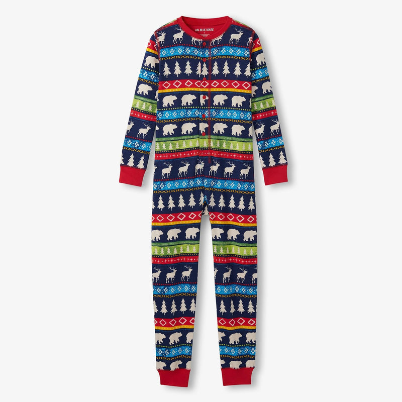 Little Blue House Navy Fair Isle Kids Union Suit