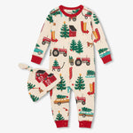 Little Blue House Christmas Tree Farm Baby Coverall and Hat