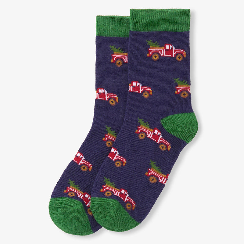 Little Blue House Truck Hauling Tree Crew Socks