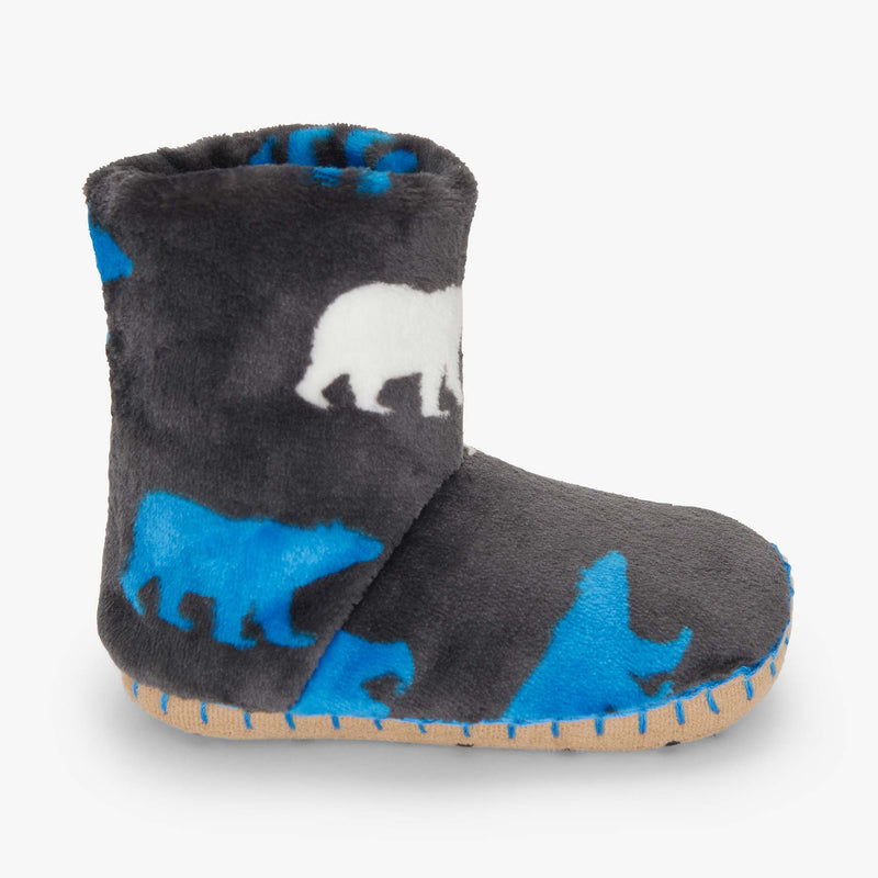 Hatley Polar Bear Silhouette Fuzzy Fleece Slippers
