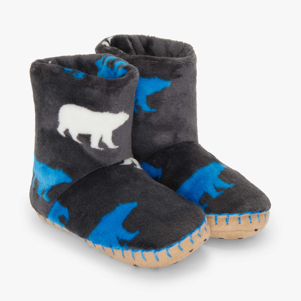 Hatley Polar Bear Silhouette Fuzzy Fleece Slippers