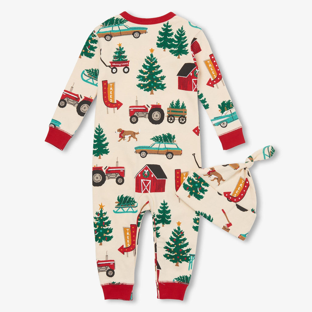 Little Blue House Christmas Tree Farm Baby Coverall and Hat