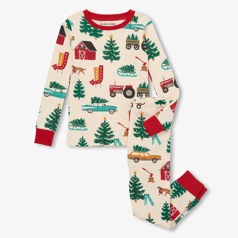 Little Blue House Christmas Tree Farm Kids Pajama Set