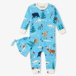 Little Blue House Blue Winter Wonderland Baby Coverall and Hat
