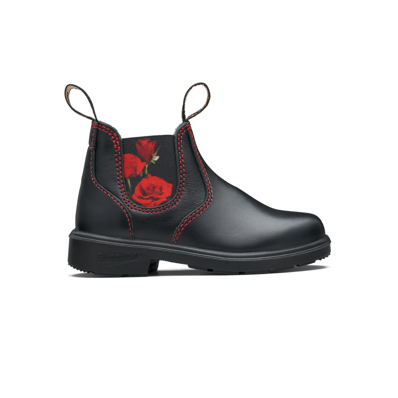 Blundstone Black With Red Rose Elastic Kids' Boot