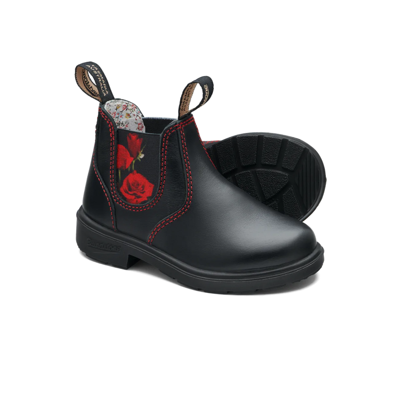 Blundstone Black With Red Rose Elastic Kids' Boot