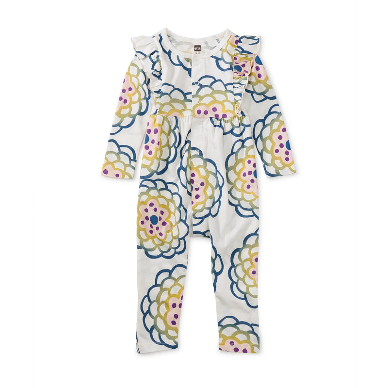 Tea Collection Spinning Chrysanthemum Snap Front Ruffle Baby Romper