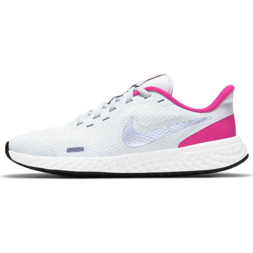 Nike Football Grey/Purple Pulse/Fireberry Revolution 5 Youth Sneaker