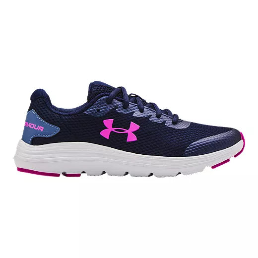 Under Armour Midnight Navy/Halo Grey/Meteor Pink Surge 2 Youth Sneaker