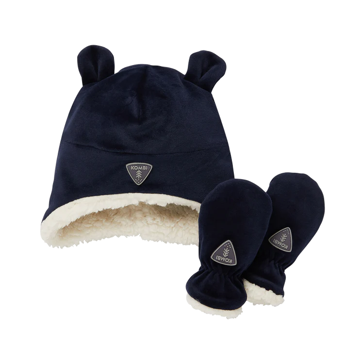 Kombi Dark Navy Sherpa Infant Hat/Mittens Set