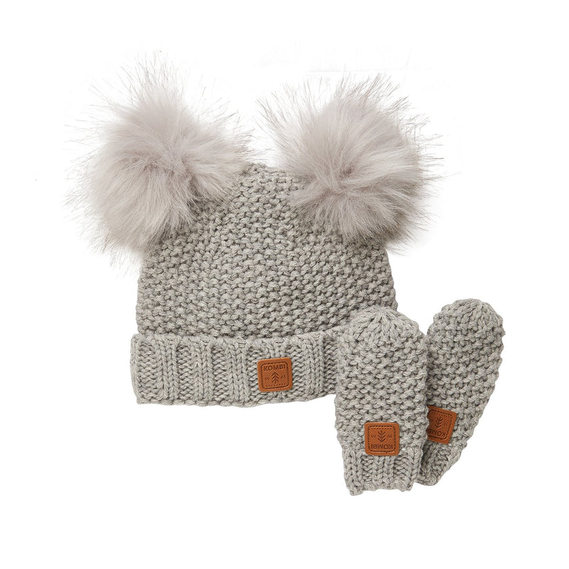 Kombi Light Heather Grey Adorable Knit Infant Hat/Mittens Set