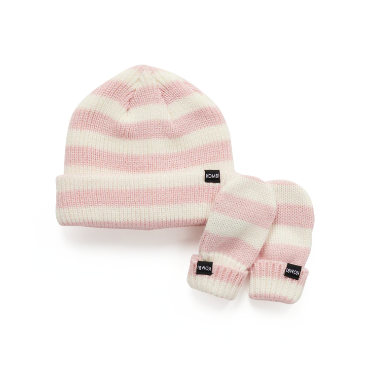 Kombi Rose Shadow Little One Infant Knit Hat and Mitten Set