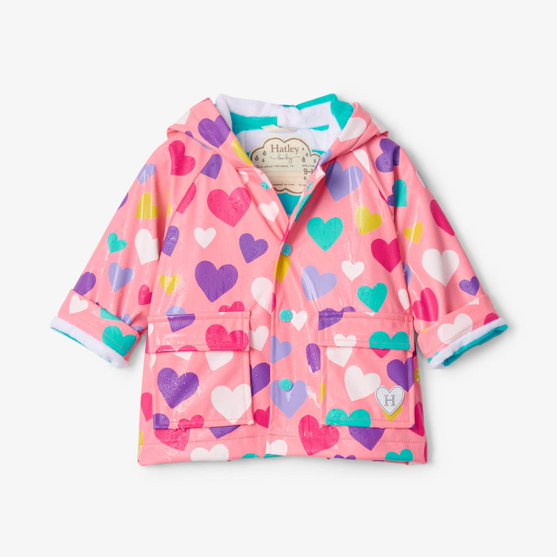 Hatley Colourful Hearts Colour Changing Baby Raincoat