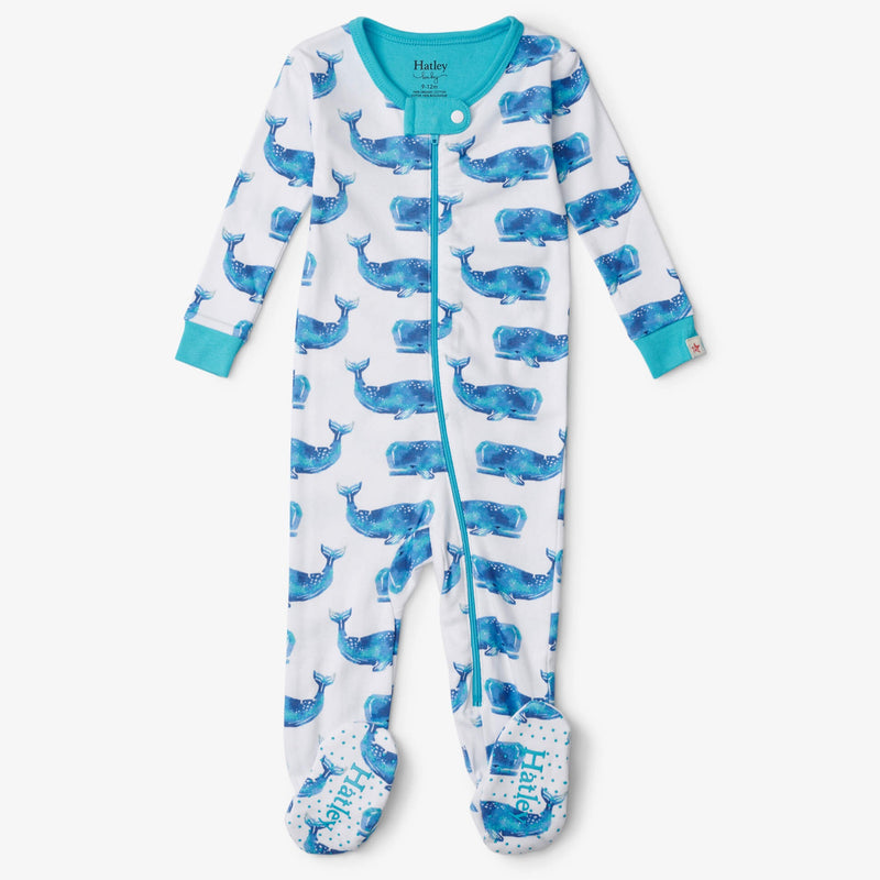 Hatley Watercolour Whale Baby Footed Coverall